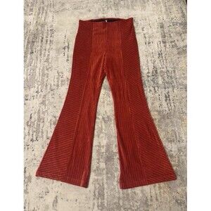 Free People Pull-On Velvet Ribbed Orange  Flare Pants Womens Size XS Boho 70s
